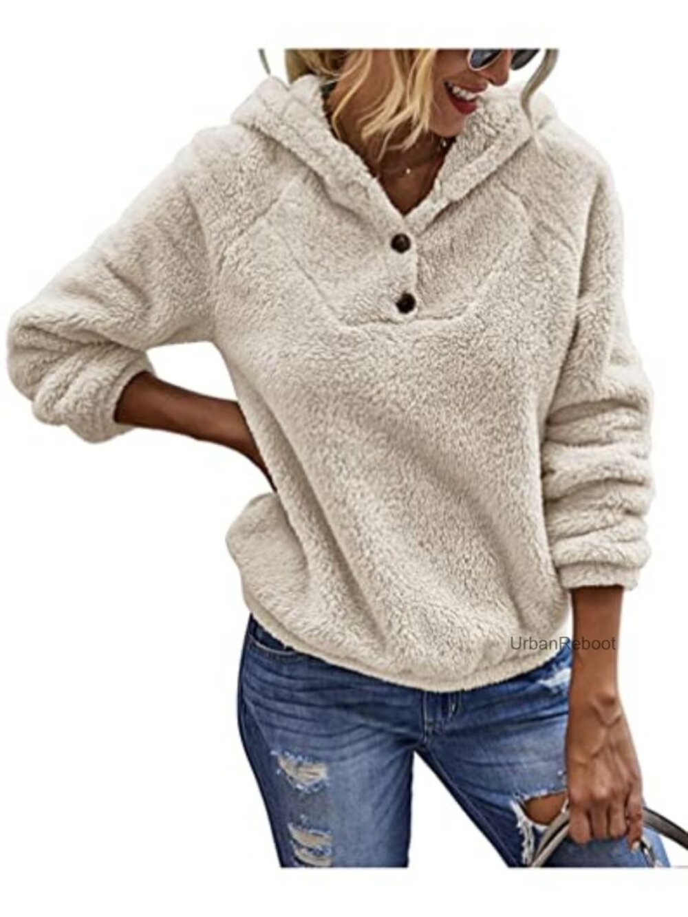 Sherpa Pullover Hoodie Fuzzy Fleece Sweatshirt with Pockets